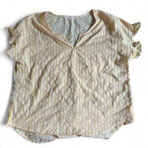 Anthropologie Solitaire Women's Yellow Stripe Cotton Short Sleeve Blouse Top XL
